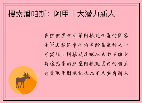 搜索潘帕斯：阿甲十大潜力新人
