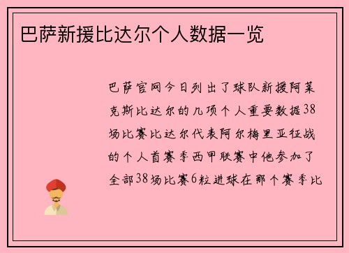 巴萨新援比达尔个人数据一览